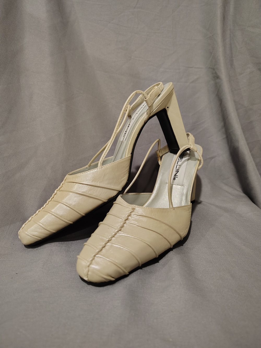 Bellini Cream Leather Slingback Block Heels
